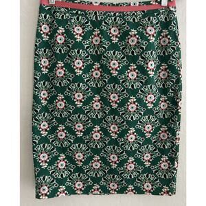 Boden Miriam Pencil Skirt 8 Green Floral Kaleidoscope Cotton Preppy